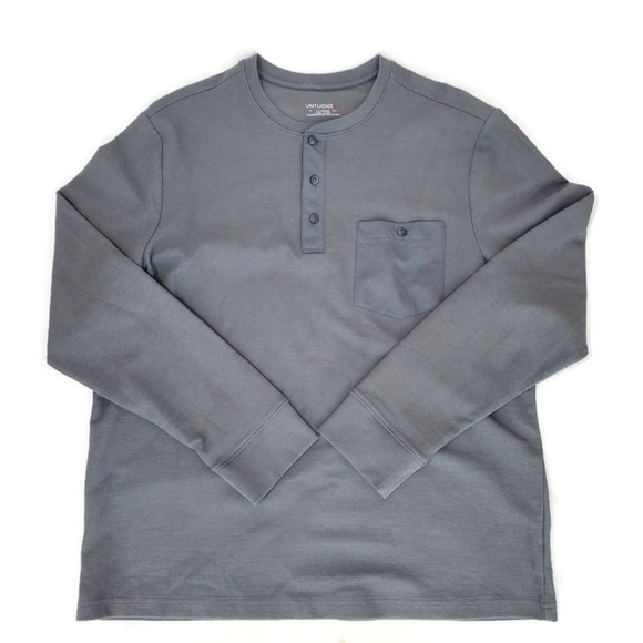 Untuckit Lumel Henley Waffle Knit Thermal Grey Long Sleeve Top Men’s Size XLarge - Picture 3 of 8